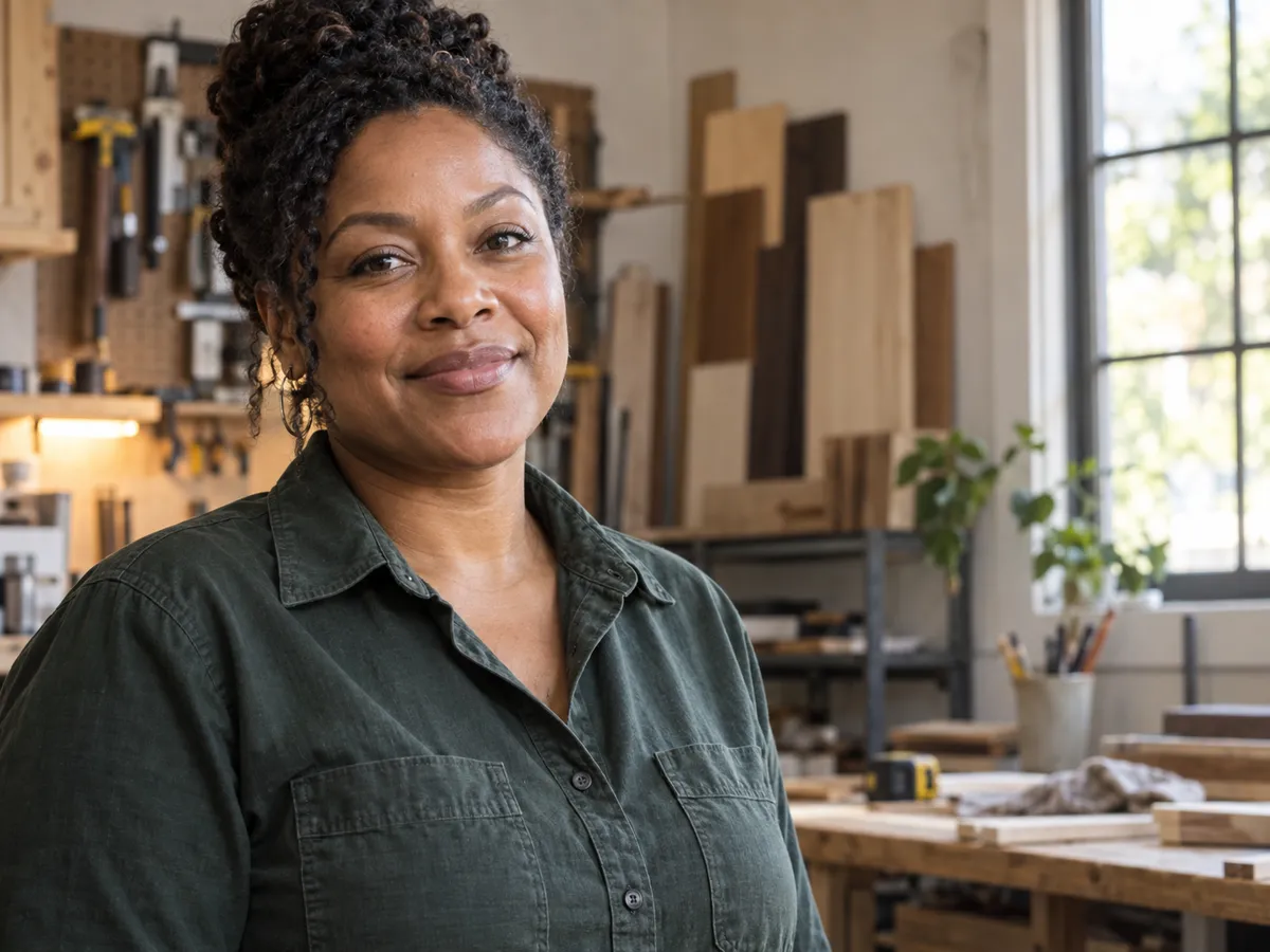 Simone Hart in the Alder & Stone Home Care repair studio